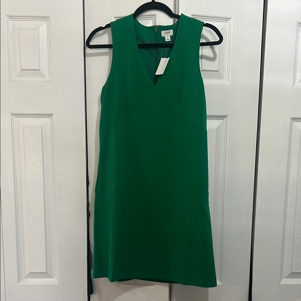 J. Crew Green Sheath Mini Dress V-Neck Sleeveless fully lined and A line shift